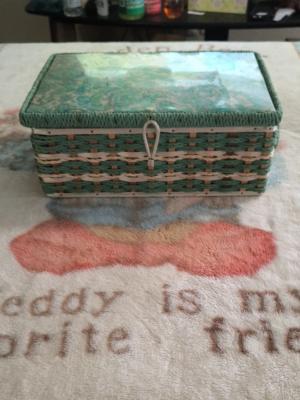 Woven Decorative Storage Box - Green & Natural